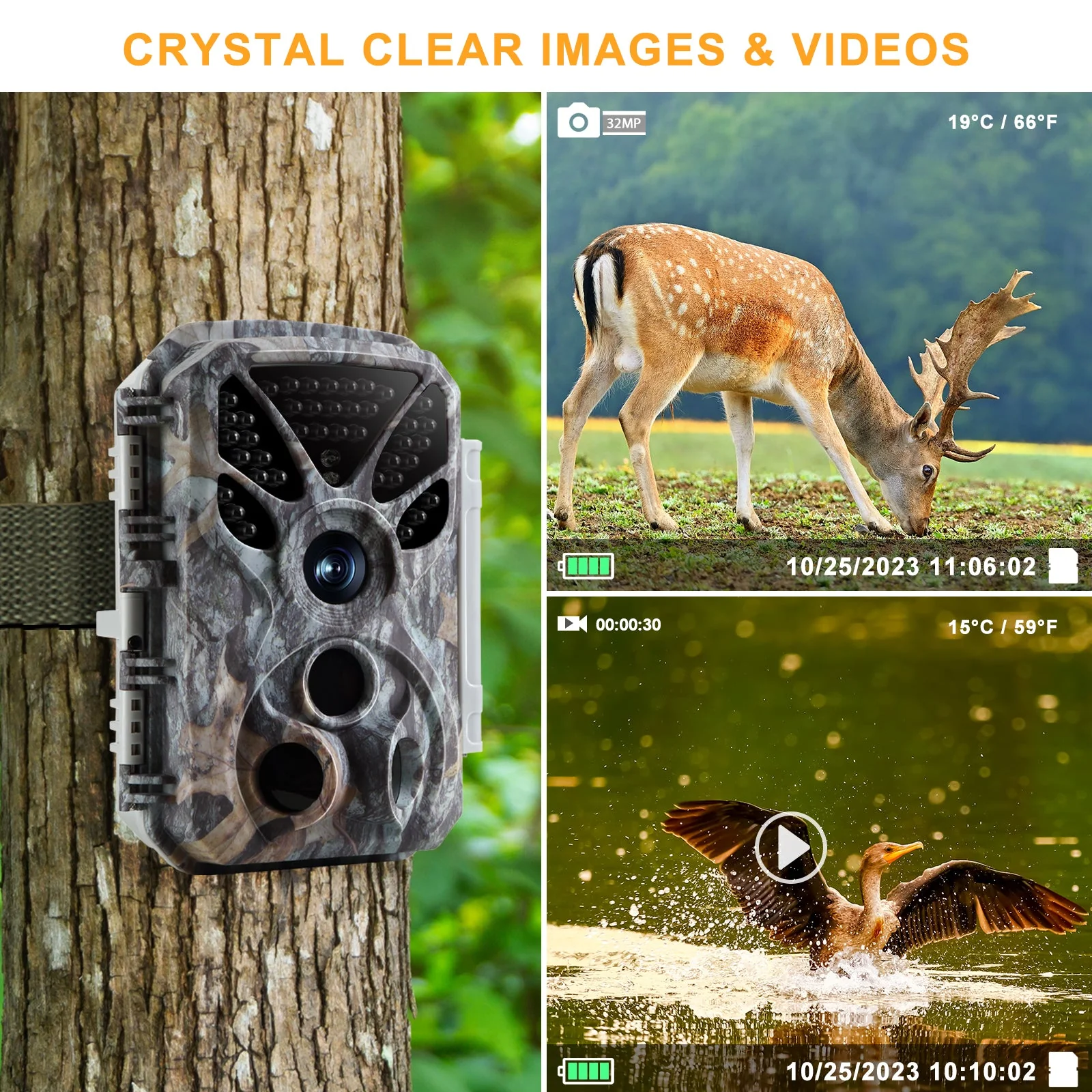 2-Pack 4K 2160P 30fps video 32MP photo Trail Camera with Audio and Motion Detector Night Vision Max. Distance up to 100ft, 0.1s Trigger Speed, Waterproof IP66 | T326 Grey - Image 7