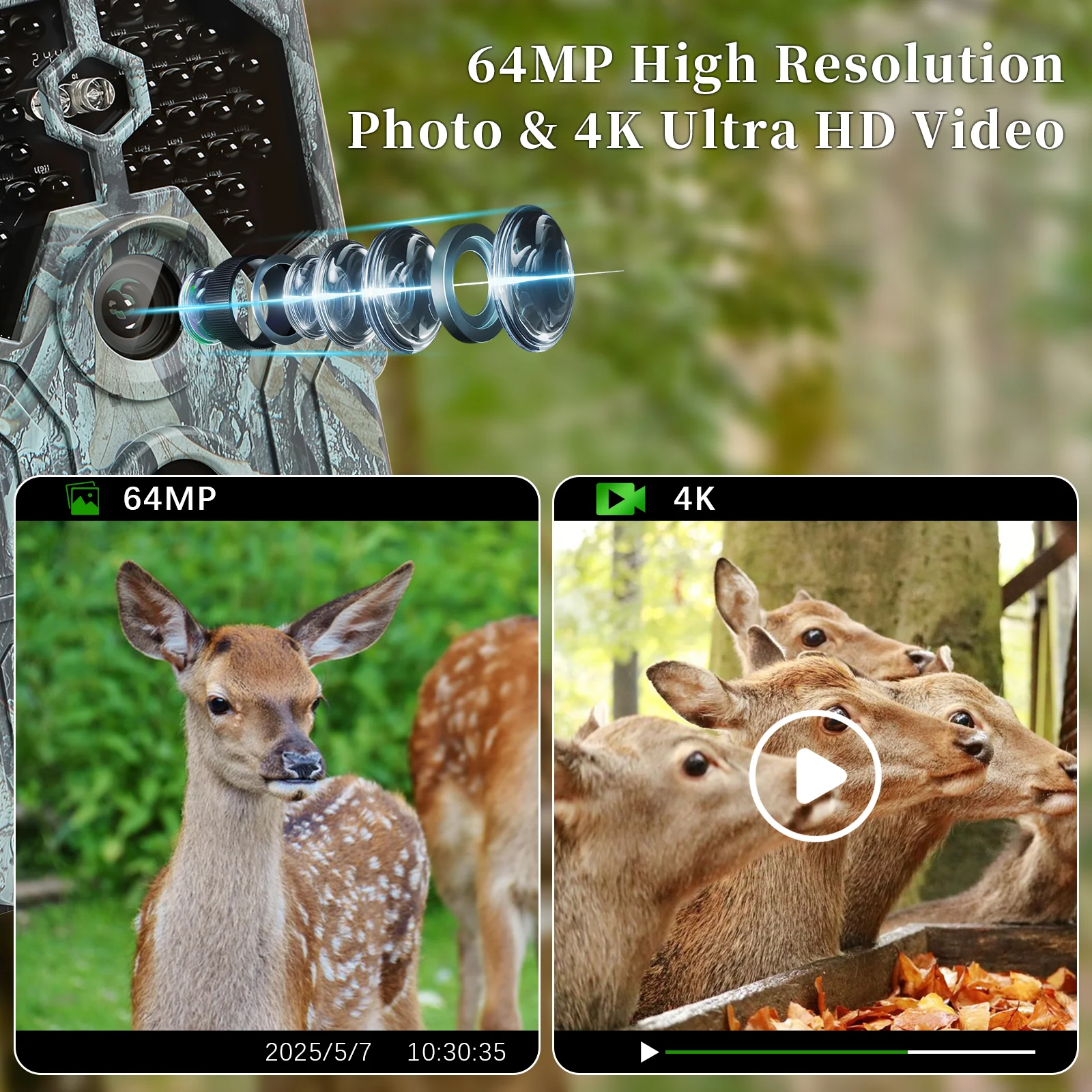 A106W 4K WIFI 64MP Trail Camera 100ft Night Vision Motion Activated 0.1S Trigger Speed No Glow Waterproof for Wildlife Observing & Backyard Security - Image 4