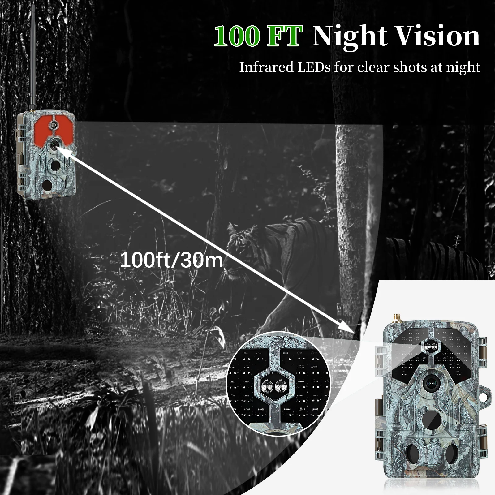 A106W 4K WIFI 64MP Trail Camera 100ft Night Vision Motion Activated 0.1S Trigger Speed No Glow Waterproof for Wildlife Observing & Backyard Security - Image 5