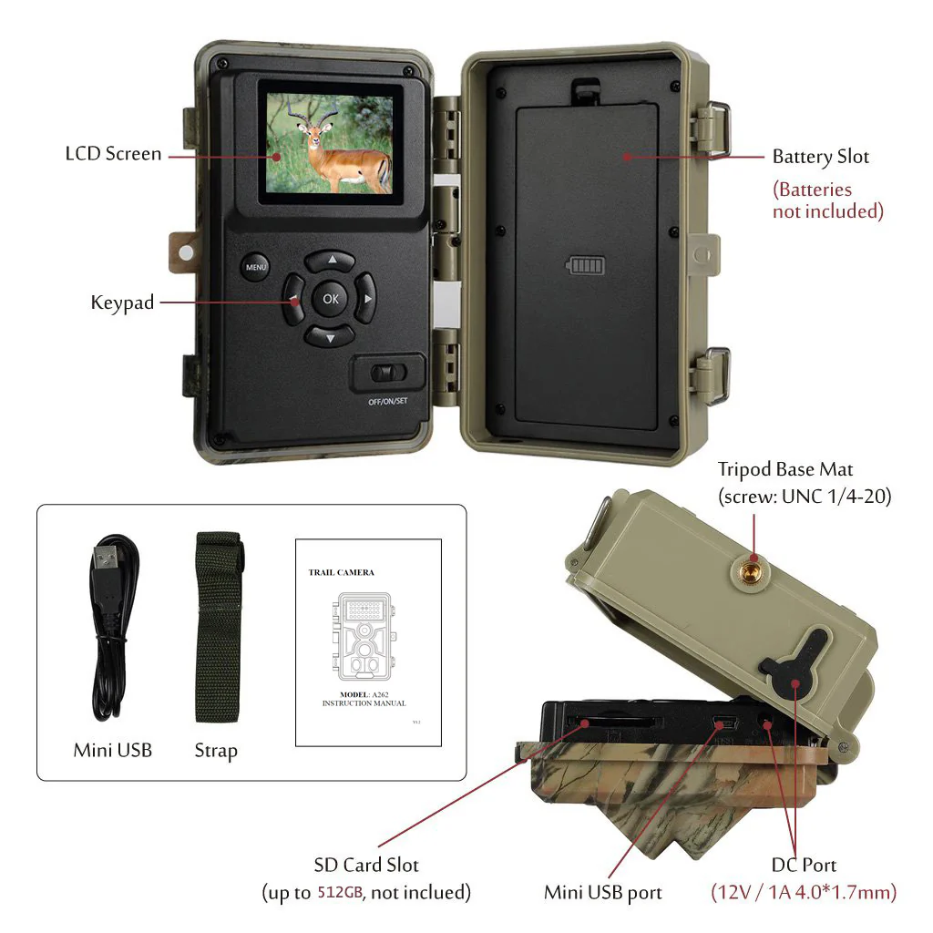 2-Pack A262 1296P 2K Video Waterproof No Glow Motion Activated Stealthy Trail Game Cameras for Wildlife Deer Observation & Home Security - Image 10