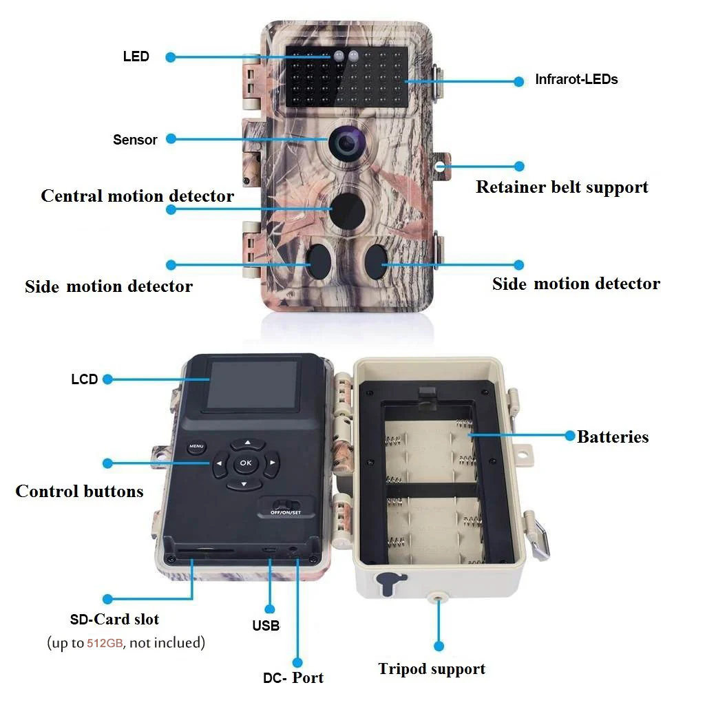 2-Pack Trail Game Cameras for Observing & Home Security 64MP 1296P Video Waterproof Motion Activated Time Lapse No Flash Infrared |A262 Red - Image 8