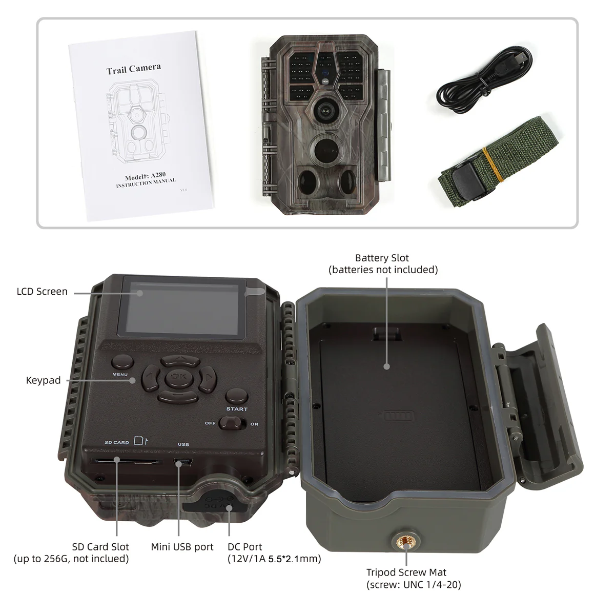 2-Pack A280 Trail Game Deer Cameras 64MP Photo 2304x1296P MP4 Video 100ft Night Vision No Glow 0.1S Trigger Motion Activated Waterproof Time Lapse - Image 9