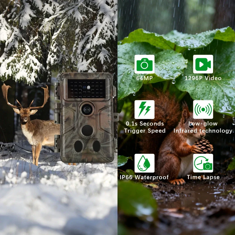 2-Pack Game Trail Deer Cameras Wildlife Cams 64MP 1296P MP4 Video 100ft Night Vision Motion Activated 0.1S Trigger Speed Waterproof No Glow A323 - Image 3