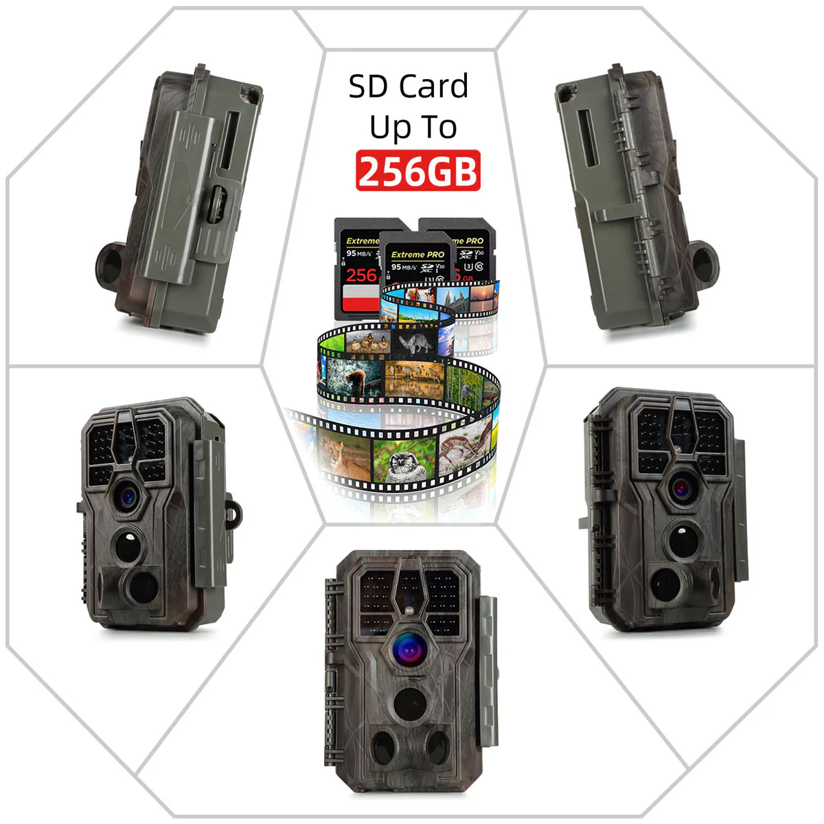 4-Pack A280 Trail Game Deer Cameras 64MP Photo 2304x1296P MP4 Video 100ft Night Vision No Glow 0.1S Trigger Motion Activated Waterproof Time Lapse - Image 8