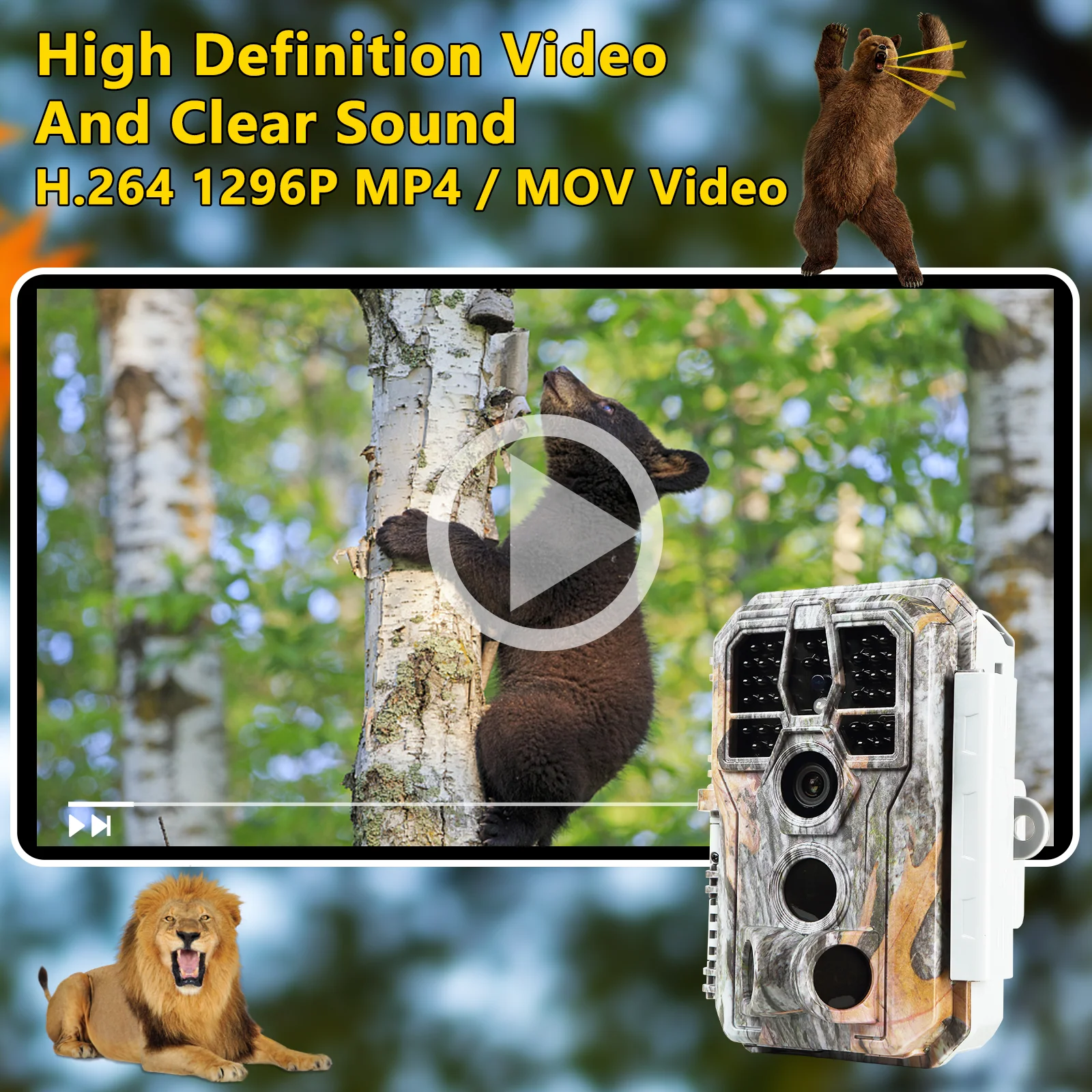 5-Pack A280 Trail Game Deer Cameras 64MP Photo 2304x1296P Full HD Video 100ft Night Vision No Glow 0.1S Trigger Motion Activated Waterproof - Image 5