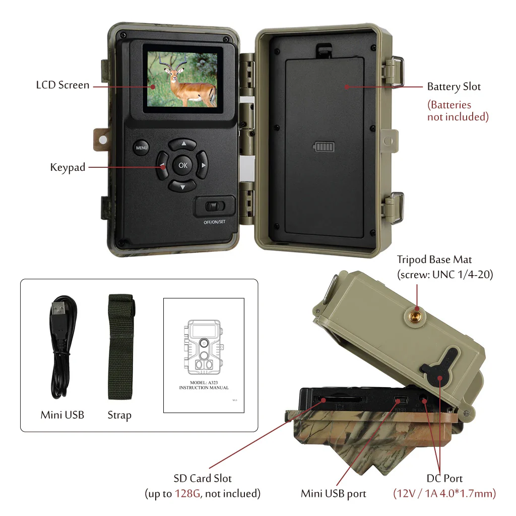 6-Pack Game Trail Wildlife Observing Deer Cameras 64MP 1296P Video Night Vision Motion Activated Waterproof No Flash Infrared Photo & Video A262 - Image 6