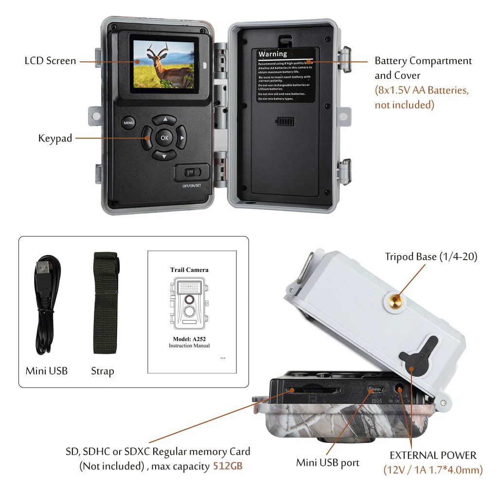 8-Pack No Glow Game & Trail Observing Deer Wildlife Cameras 64MP 1296P Video Night Vision Motion Activated IP66 Waterproof No Glow | A252 - Image 5