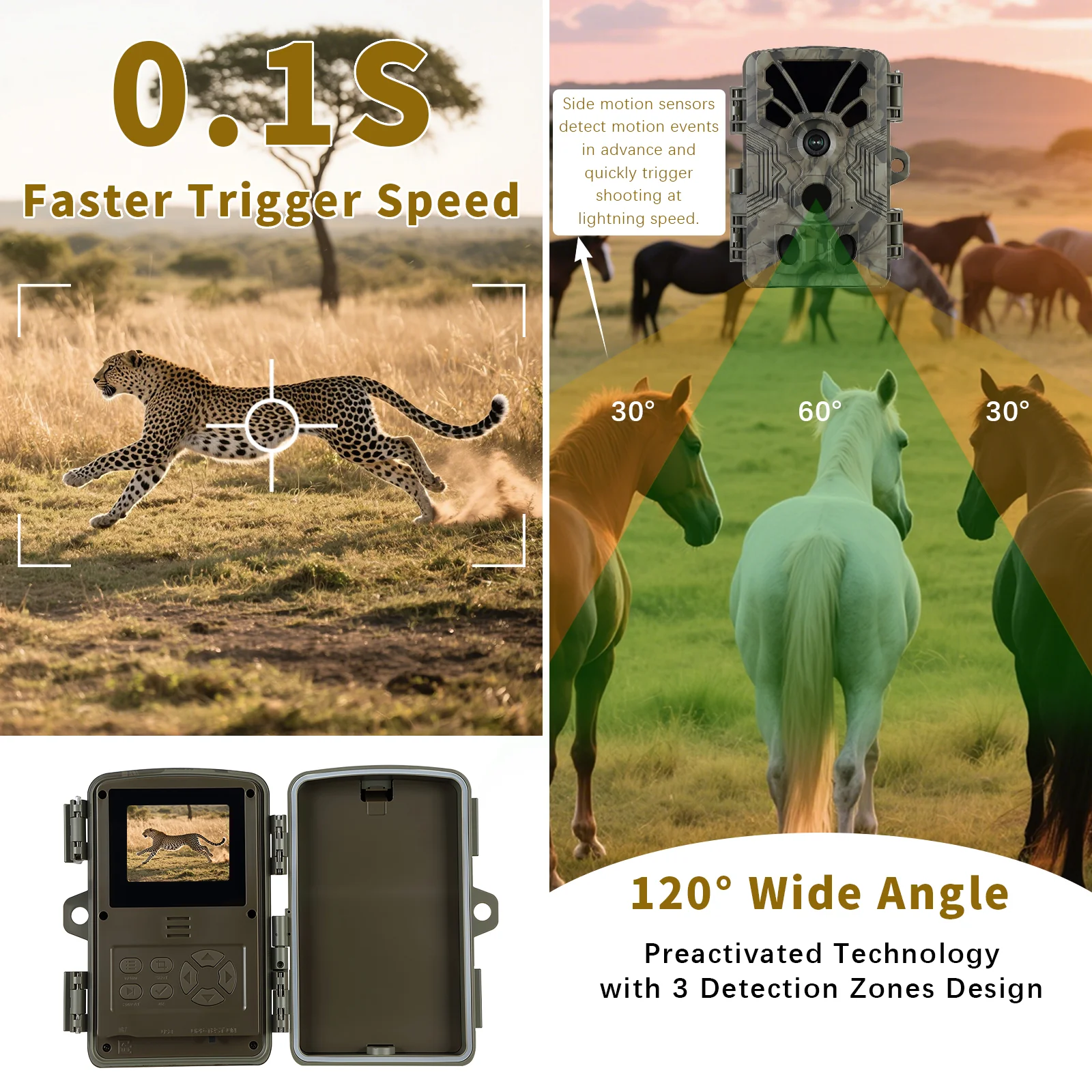 A106 4K Video 64MP Photo Trail Camera with Audio and Motion Detector Night Vision Max. Distance up to 100ft, 0.1s Trigger Speed, Waterproof IP66 - Image 3