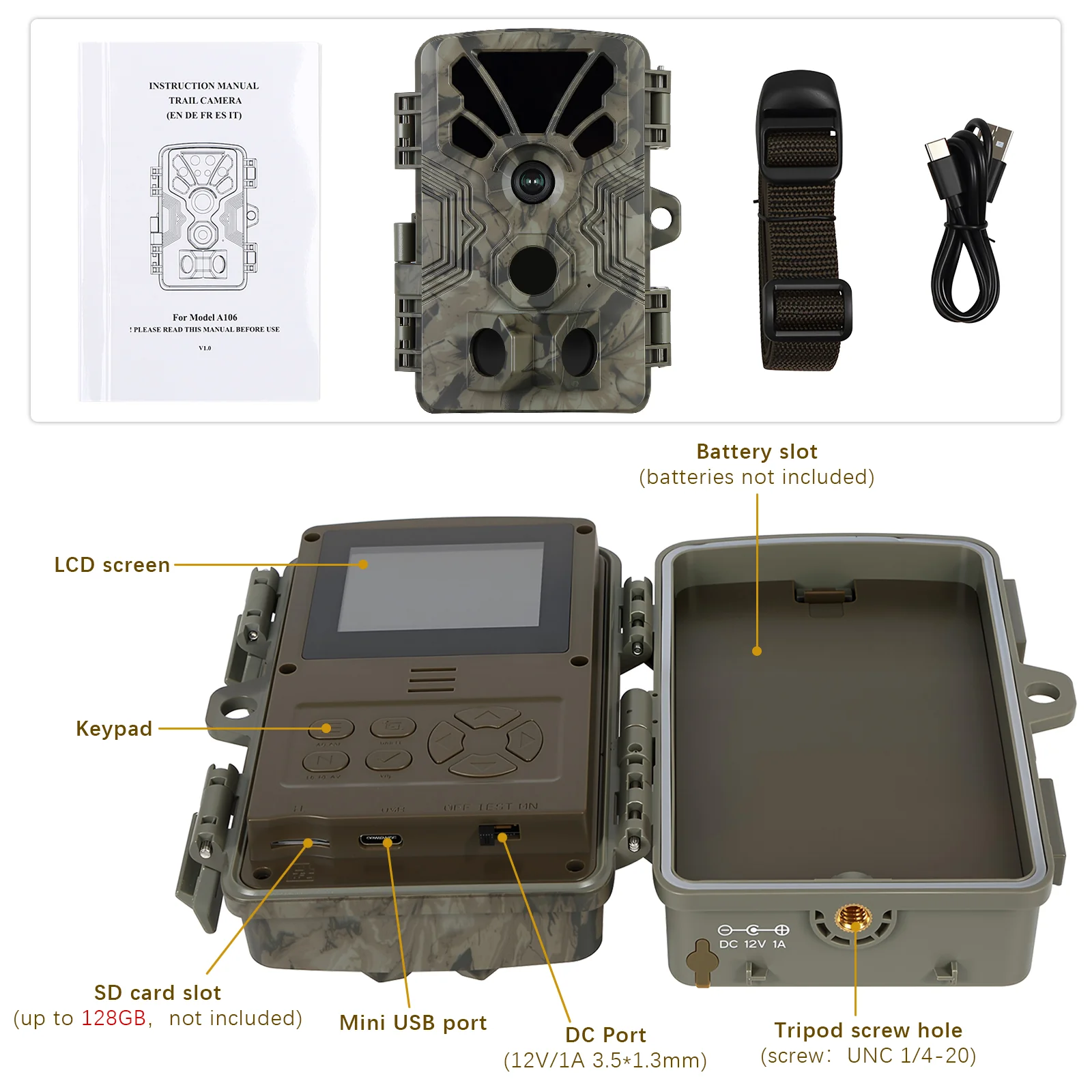 A106 4K Video 64MP Photo Trail Camera with Audio and Motion Detector Night Vision Max. Distance up to 100ft, 0.1s Trigger Speed, Waterproof IP66 - Image 7