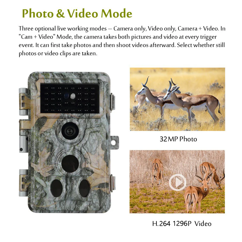 Trail Game Deer Camera Stealthy Camouflage No Glow for Observing 64MP 1296P 0.1S Trigger Time Motion Activated Waterproof Time Lapse Photo& Video A262 - Image 12