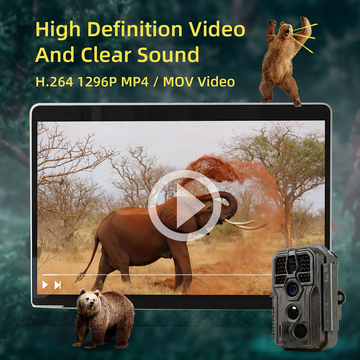 Trail Game Deer Cameras A280 64MP Photo 2304x1296P MP4 Video 100ft Night Vision No Glow 0.1S Trigger Motion Activated Waterproof Time Lapse - Image 3