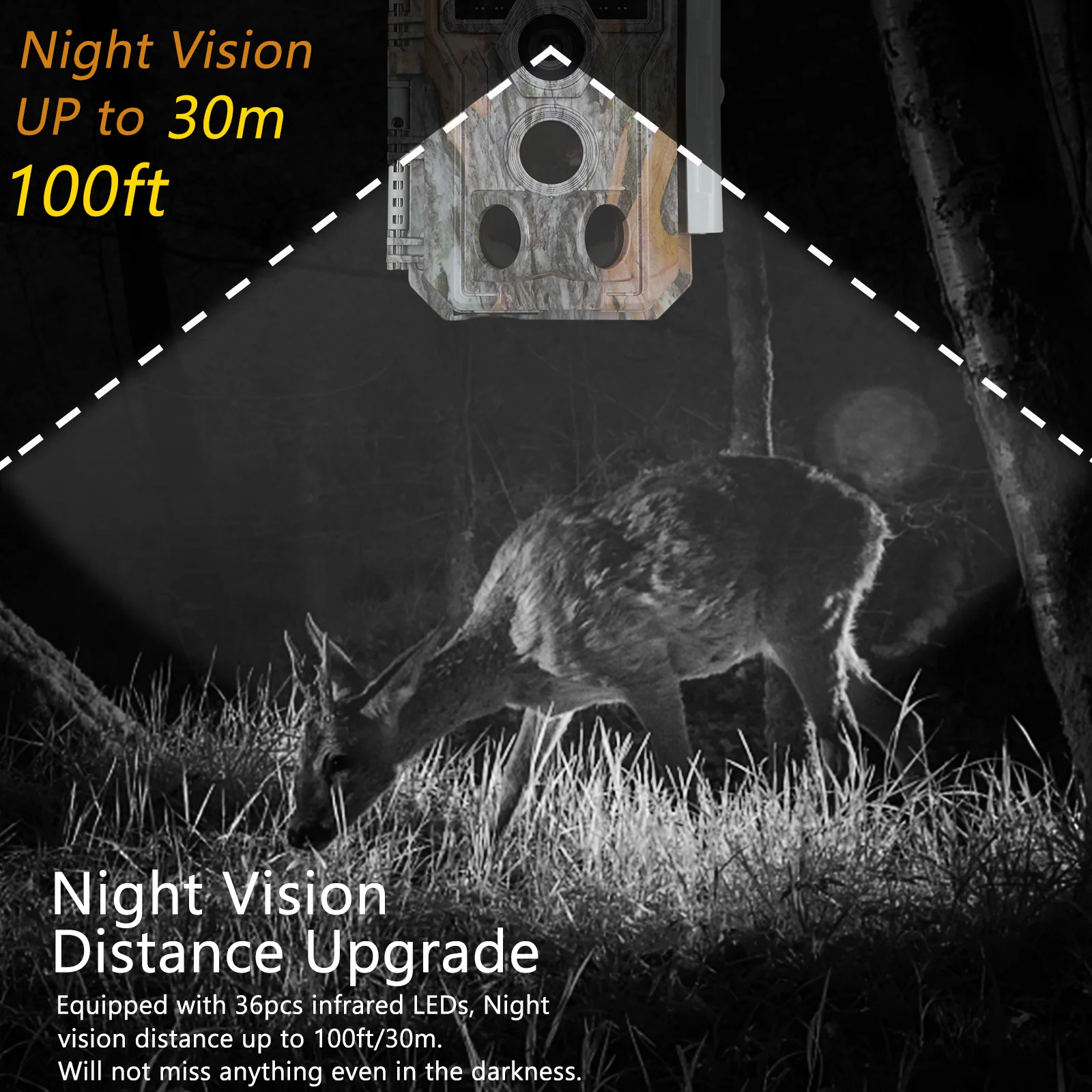 Trail Game Deer Cameras A280 64MP Photo 2304x1296P Full HD Video 100ft Night Vision No Glow 0.1S Trigger Motion Activated Waterproof - Image 3