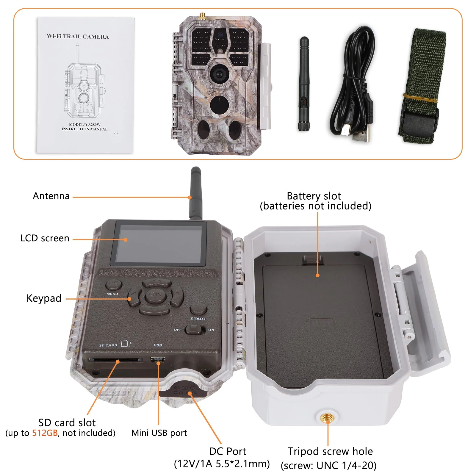 Bluetooth WIFI Game Trail Cameras 64MP 1296P for Wildlife Observing & Home or Backyard Security Night Vision Motion Activated Waterproof | A280W - Image 9