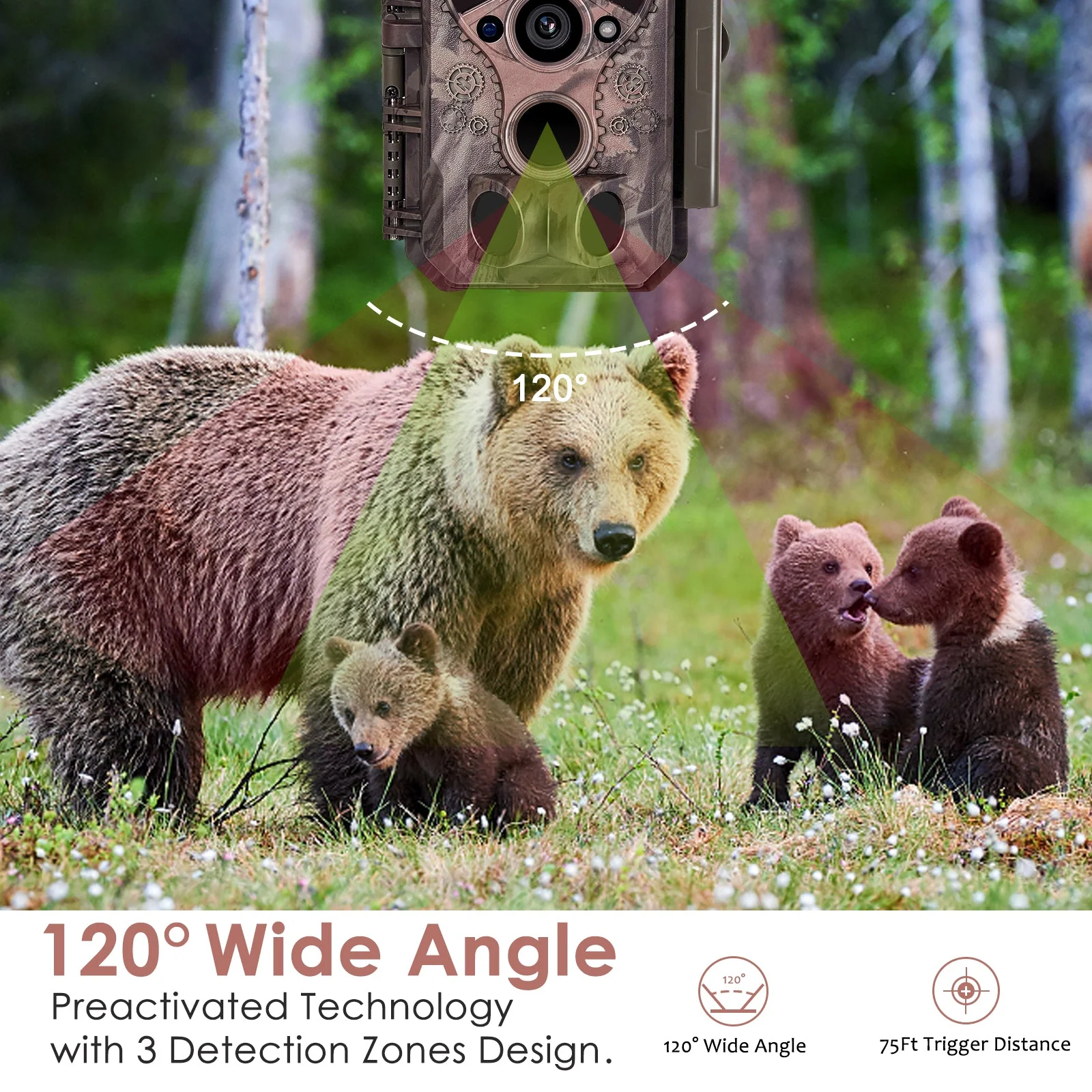 Bundle of Solar Panel and Bluetooth WIFI Game Camera 64MP 1296P Black Flash Wildlife Cam Night Vision Motion Activated Waterproof | A350W Red - Image 4