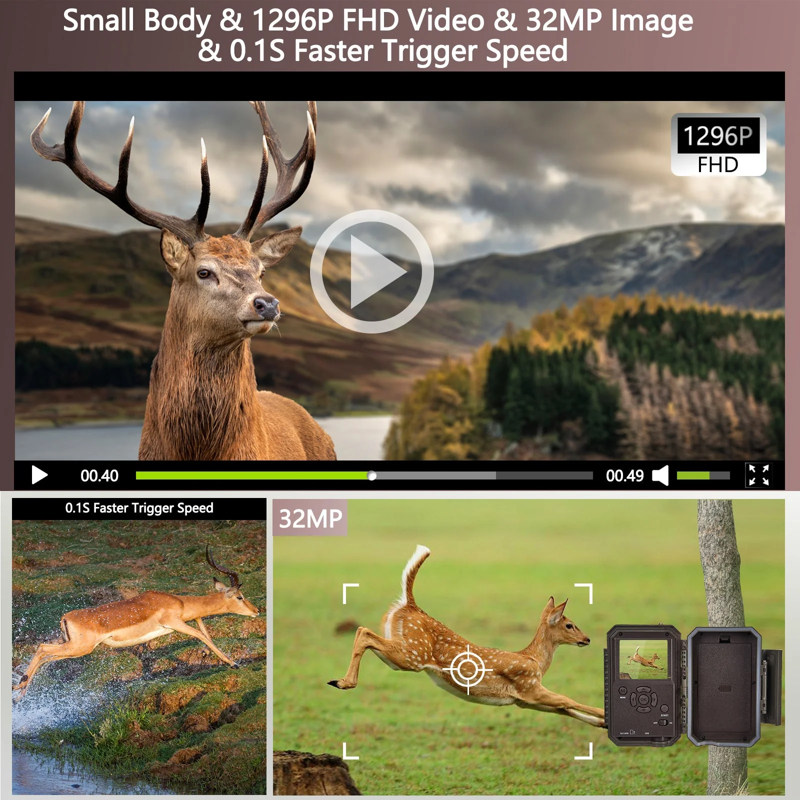 Bundle of Solar Panel and Bluetooth WIFI Game Camera 64MP 1296P Black Flash Wildlife Cam Night Vision Motion Activated Waterproof | A350W Red - Image 8