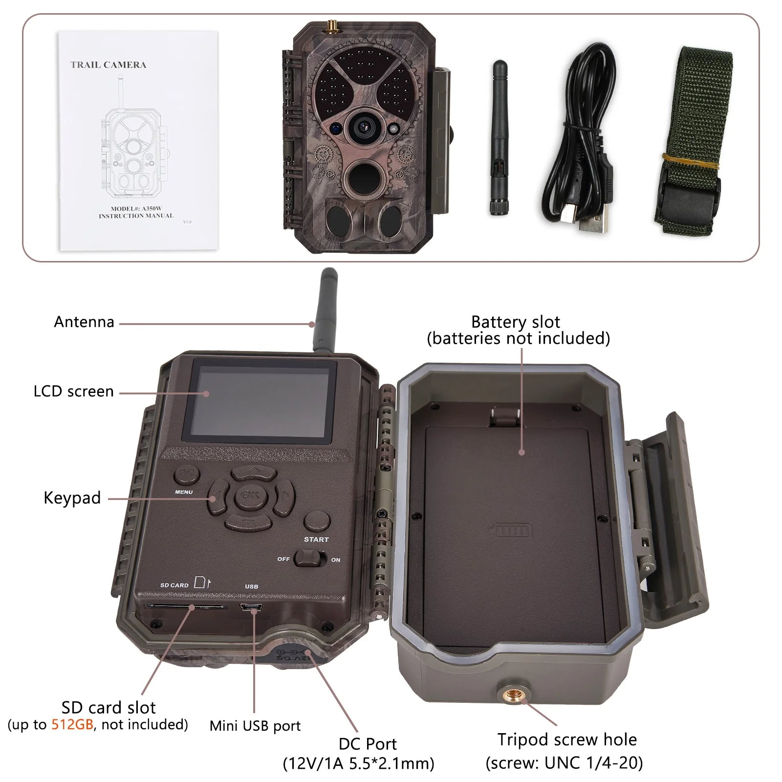 Bundle of Solar Panel and Bluetooth WIFI Game Camera 64MP 1296P Black Flash Wildlife Cam Night Vision Motion Activated Waterproof | A350W Red - Image 9