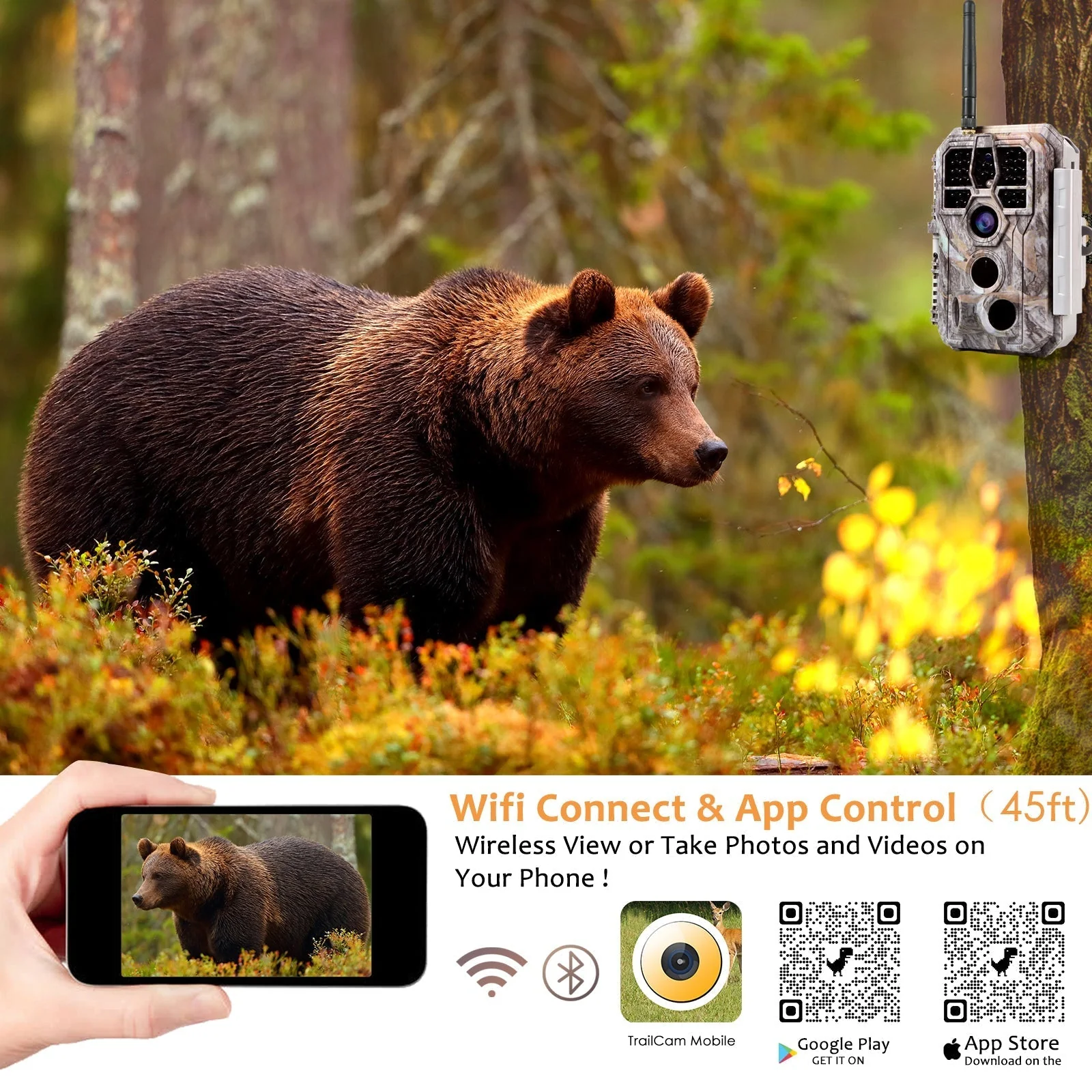 Bundle of Solar Panel and Bluetooth WIFI Trail Cameras 64MP 1296P with Night Vision Motion Activated Waterproof | A280W - Image 3