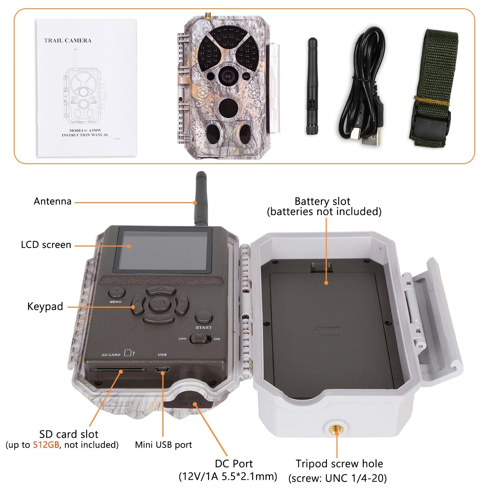 Bundle of Solar Panel and WIFI Trail Camera Security Camera 64MP Picture 1296P Video Black Flash Night Vision Motion Activated Waterproof | A350W Green - Image 10