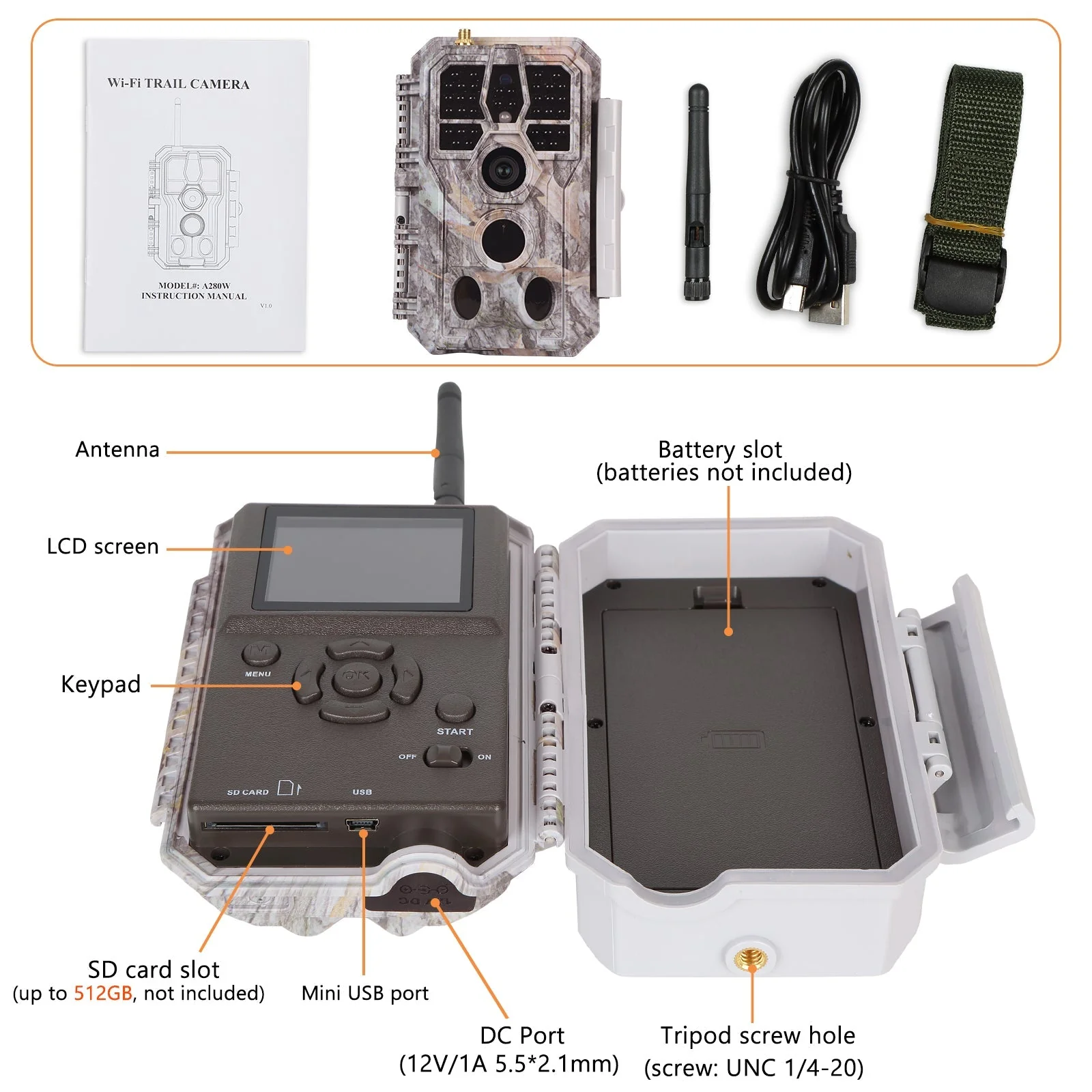 Bundle of Solar Panel and WIFI Trail Cameras 64MP 1296P for Wildlife Observing & Backyard Security Night Vision Motion Activated Waterproof | A280W - Image 9