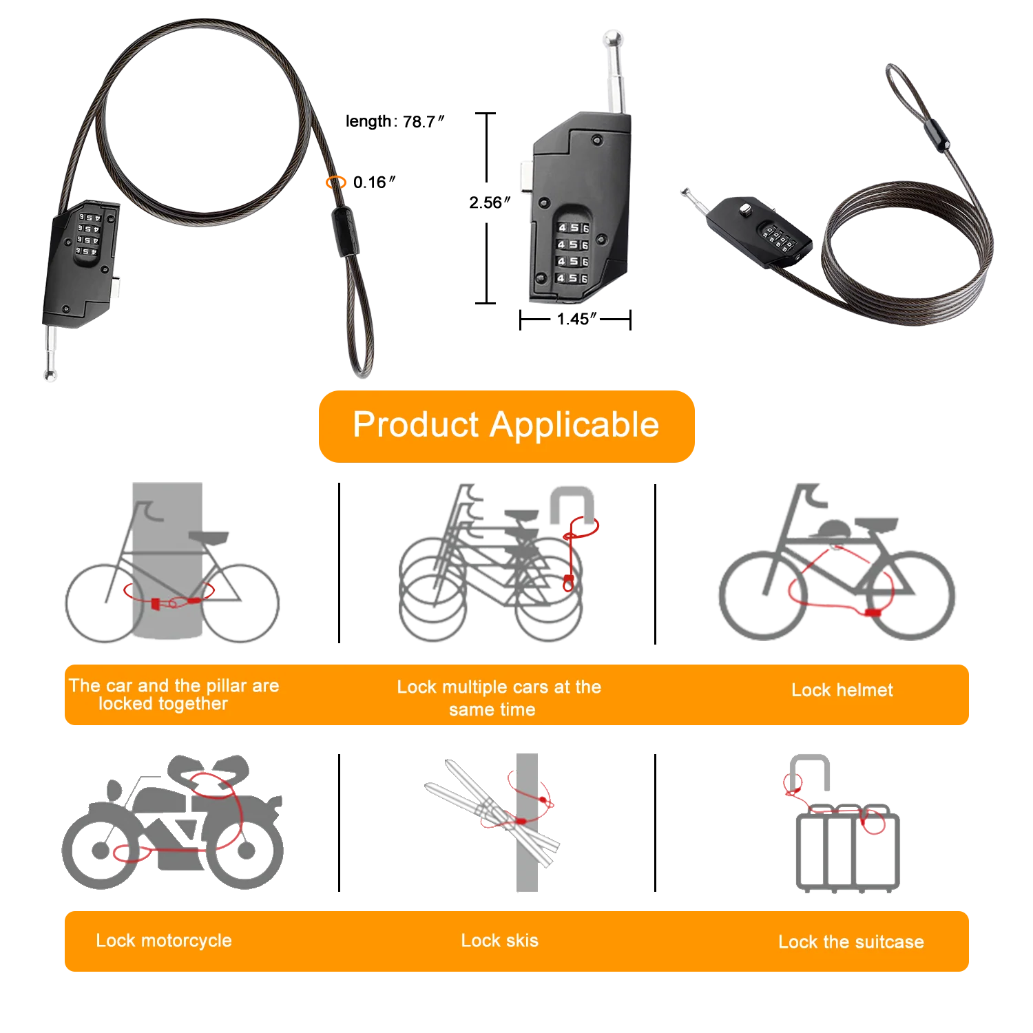 Game Trail Camera Lock Security Lock Password Cable Chain Lock, Metal Protective Lock for Bike Wildlife Cameras Indoor Outdoor - Image 6