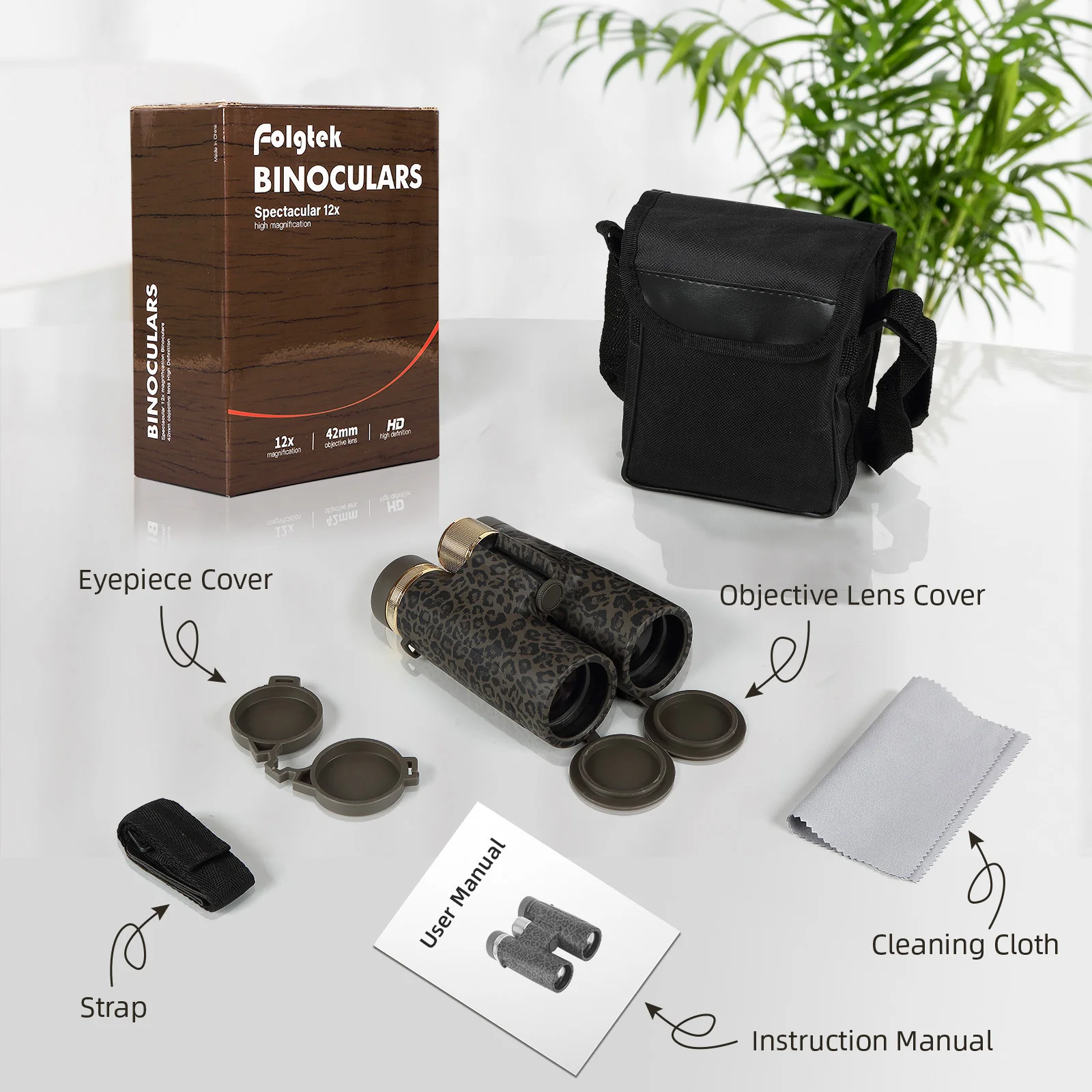 Folgtek Binoculars Adults Telescopes with 12x42 HD Glasses Large Viewangle with Clear Low Night Vision IPX7 Waterproof Multi Coated Field for Outdoor Observation, Camping, Hunting - Image 2