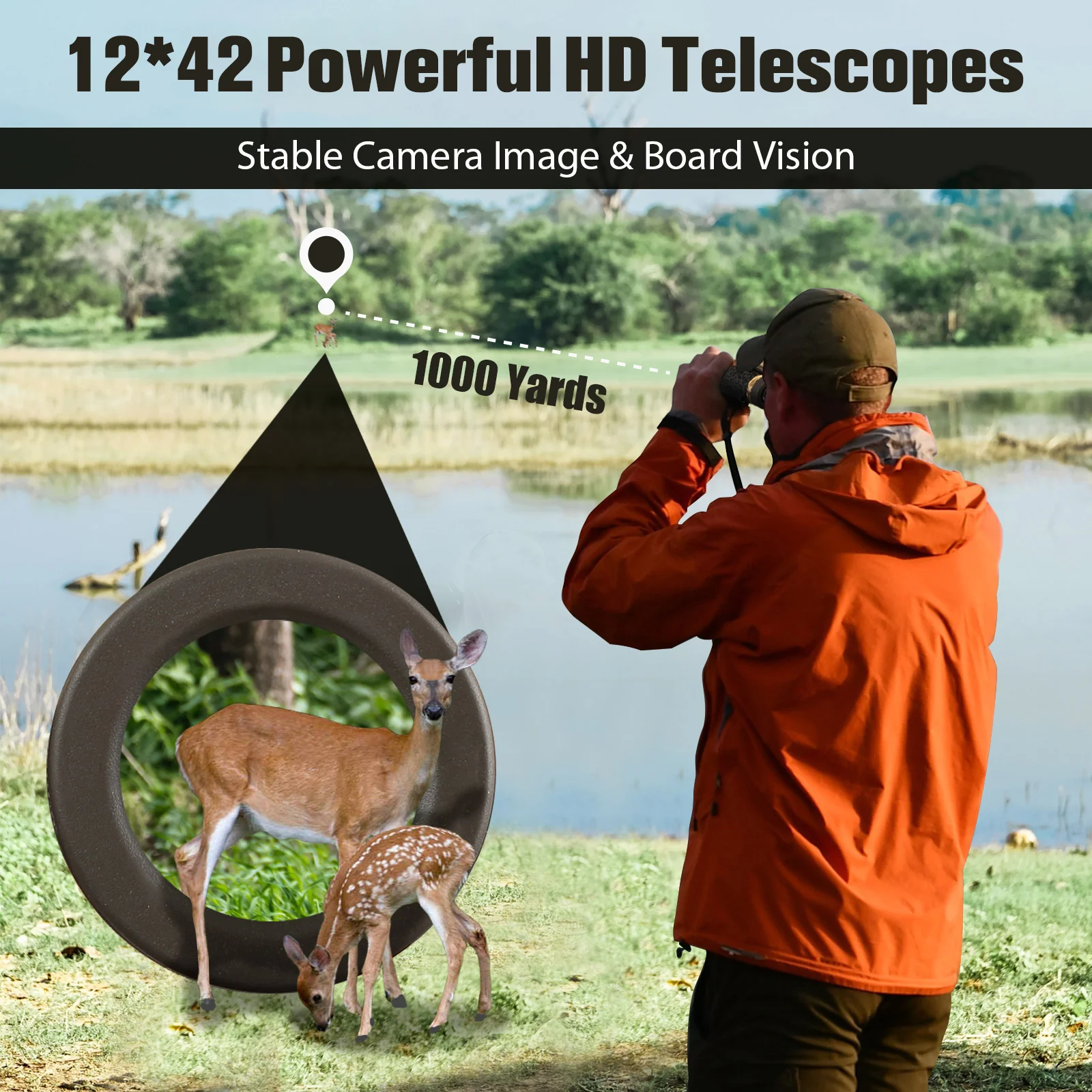 Folgtek Binoculars Adults Telescopes with 12x42 HD Glasses Large Viewangle with Clear Low Night Vision IPX7 Waterproof Multi Coated Field for Outdoor Observation, Camping, Hunting - Image 3