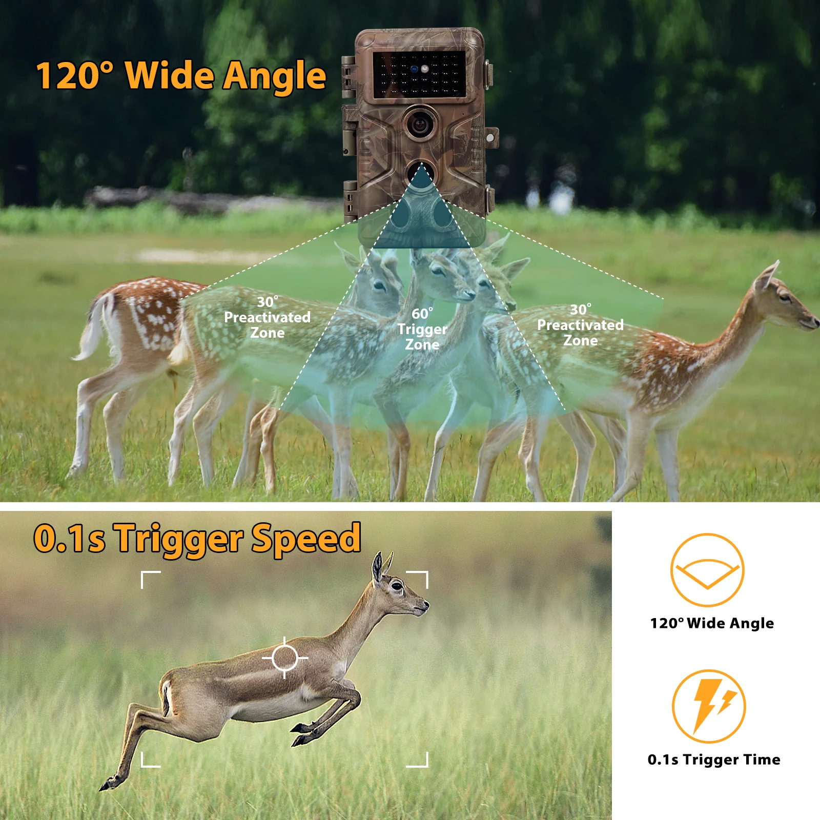 Folgtek Professional Game & Trail Cameras, 64MP 1296P MP4 Video Deer Cam 0.1S Trigger 100ft Night Vision Motion Activated Waterproof IP66 for Outdoor Wildlife Hunting & Home Farmlalnd Surveillance - Image 3