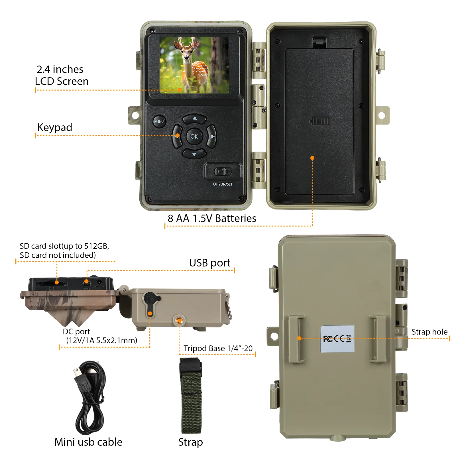 Folgtek Professional Game & Trail Cameras, 64MP 1296P MP4 Video Deer Cam 0.1S Trigger 100ft Night Vision Motion Activated Waterproof IP66 for Outdoor Wildlife Hunting & Home Farmlalnd Surveillance - Image 5