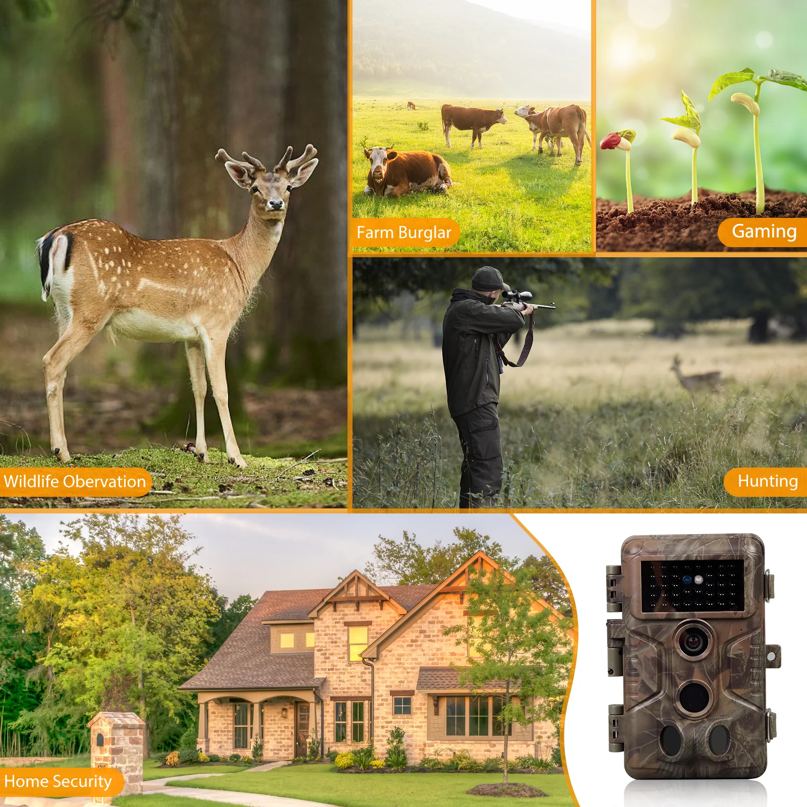 Folgtek Professional Game & Trail Cameras, 64MP 1296P MP4 Video Deer Cam 0.1S Trigger 100ft Night Vision Motion Activated Waterproof IP66 for Outdoor Wildlife Hunting & Home Farmlalnd Surveillance - Image 6