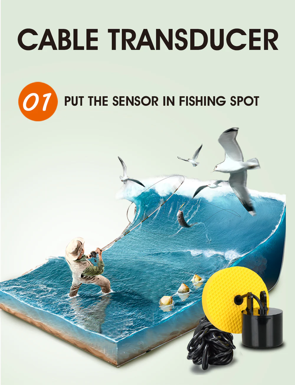 Portable Fish Finder Handheld Fish Finder Fish Location and Water Depth Sonar Sensor LCD Display for Lake/ice/kayak/shore/canoe fishing FFC1108-1 - Image 4