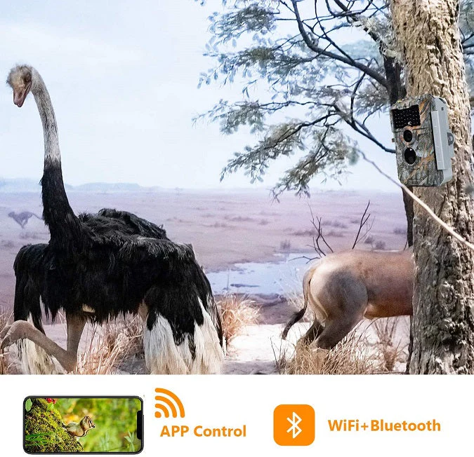 Wireless Bluetooth WiFi Game Trail Deer Camera 64MP 1296P Night Vision Motion Activated Stealthy Camouflage for Wildlife Observing, Home Security | W600 Brown - Image 3