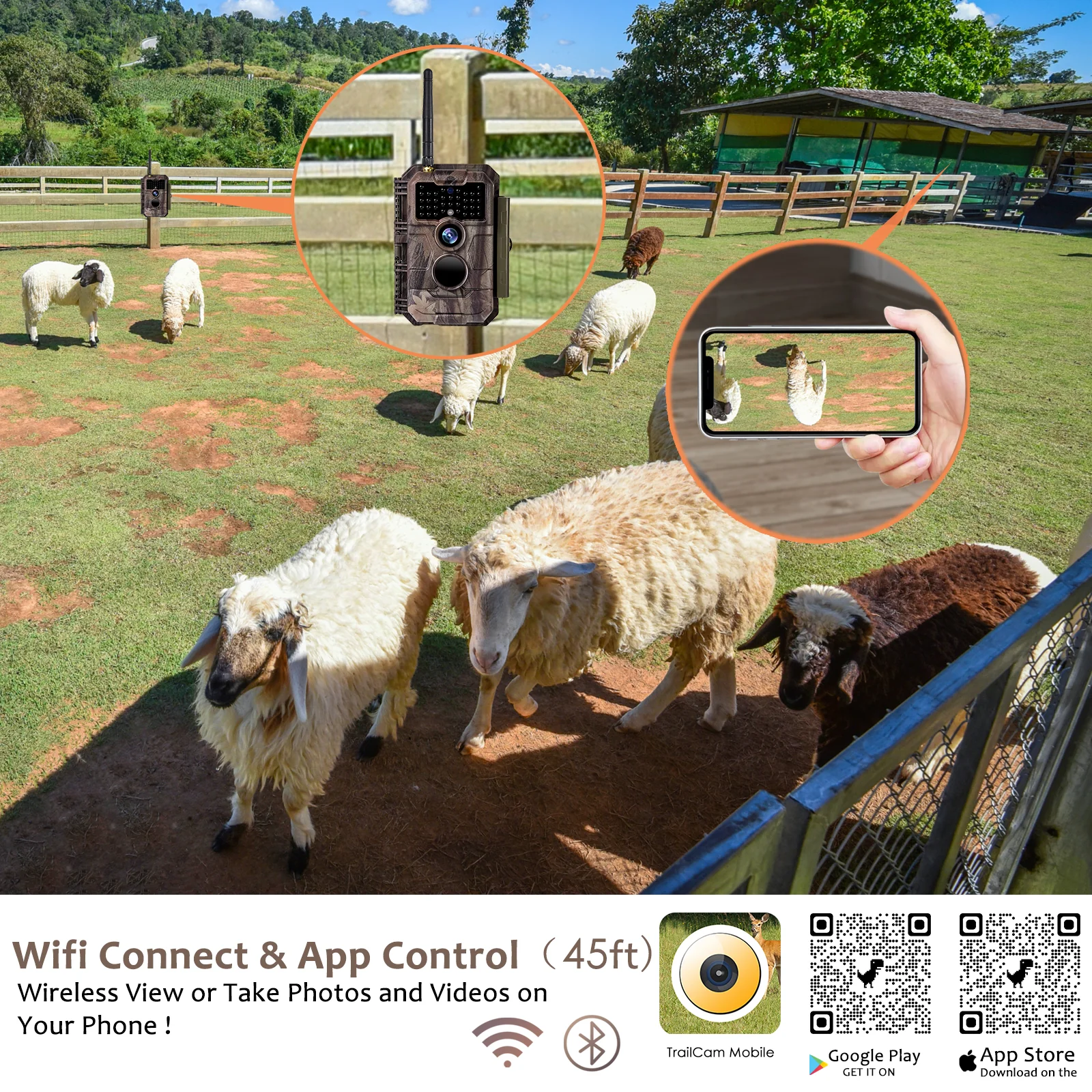 Wireless Bluetooth WiFi Game Trail Deer Camera 64MP 1296P Night Vision Motion Activated Stealthy Camouflage for Wildlife Observing, Home Security | W600 Red - Image 3